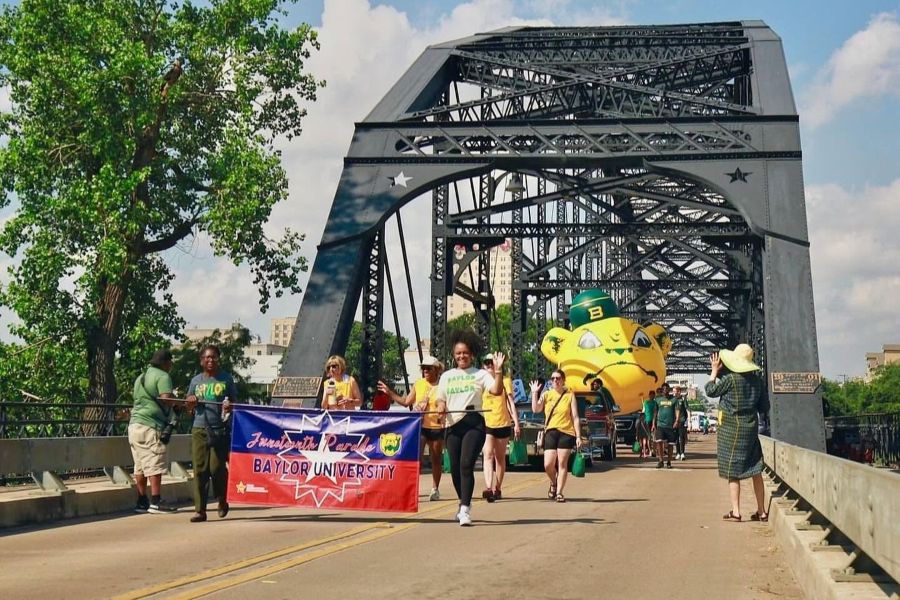 Baylor participants walking in the Juneteenth parade